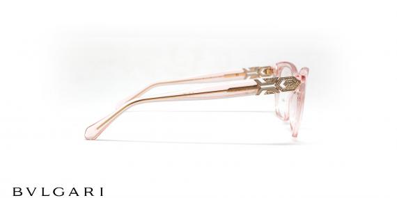 عینک طبی کائوچویی شیشه ای صورتی رنگ نگین دار بولگاری - عکاسی وحدت - زاویه کنار