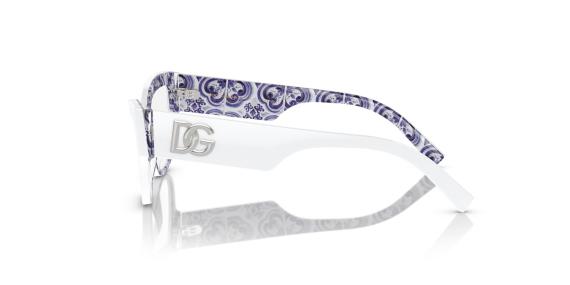 عینک طبی گربه‌ای دولچه و گابانا به رنگ سفید و داخل با پترن مدیترانه‌ای آبی دولچه - زاویه کنار