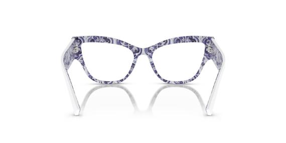 عینک طبی گربه‌ای دولچه و گابانا به رنگ سفید و پترن مدیترانه‌ای آبی دولچه - زاویه داخل
