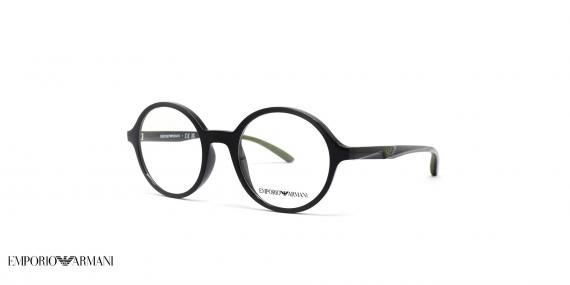 عینک طبی امپریو آرمانی گرد کائوچویی رنگ مشکی  - عکاسی وحدت -  عکس از زاویه سه رخ