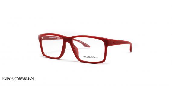 عینک طبی مردانه امپریو آرمانی فریم مربعی ای کائوچویی رنگ قرمز - عکاسی وحدت -  عکس از زاویه سه رخ
