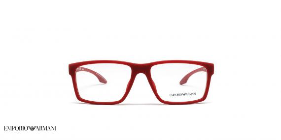 عینک طبی مردانه امپریو آرمانی فریم مربعی ای کائوچویی رنگ قرمز - عکاسی وحدت -  عکس از زاویه رو به رو