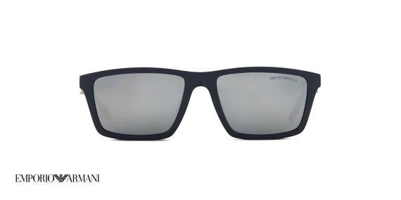 عینک طبی امپریو آرمانی فریم مستطیلی سرمه ای به همراه رویه آفتابی و پلاریزه - عکس از زاویه روبرو به همراه روبه آفتابی نقره ای جیوه ای