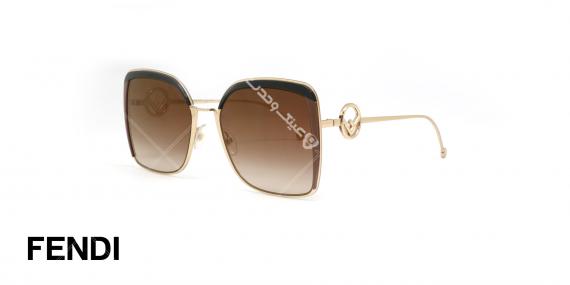 عینک آفتابی فلزی طلایی فندی - عدسی ها قهوه ای طیف دار - عکاسی وحدت - زاویه سه رخ