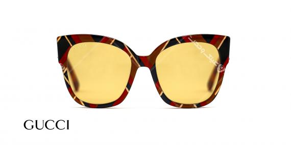 عینک آفتابی خاص گوچی بزرگ - آبی کرم قرمز شیری - عکاسی وحدت - زاویه سه رخ