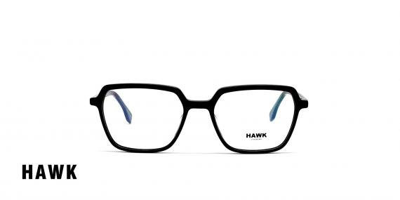  عینک طبی زنانه چند ضلعی کائوچویی هاوک رنگ مشکی - عکاسی وحدت - عکس از زاویه رو به رو