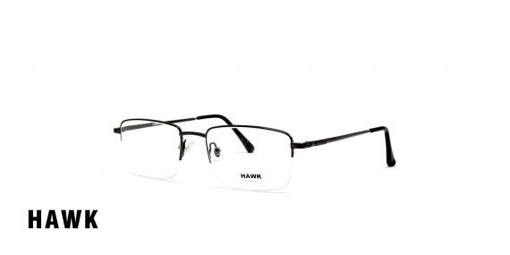 عینک طبی مردانه مستطیل فلزی زیر گریف هاوک رنگ مشکی - عکاسی وحدت - عکس از زاویه سه رخ 