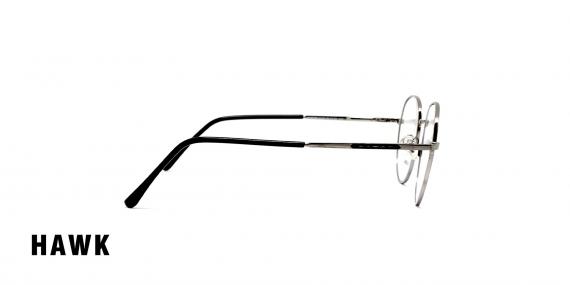 عینک طبی گرد فلزی رنگ نقره ای هاوک - عکاسی وحدت - عکس از زاویه کنار