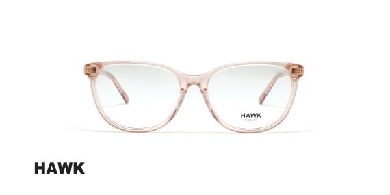 عینک طبی زنانه هاوک فریم کائوچویی گربه ای رنگ صورتی شفاف - عکس از زاویه روبرو
