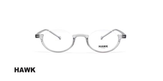 عینک مطالعه کائوچویی نیمه هاوک فریم کائوچویی بیضی به رنگ طوسی شفاف - عکس از زاویه روبرو