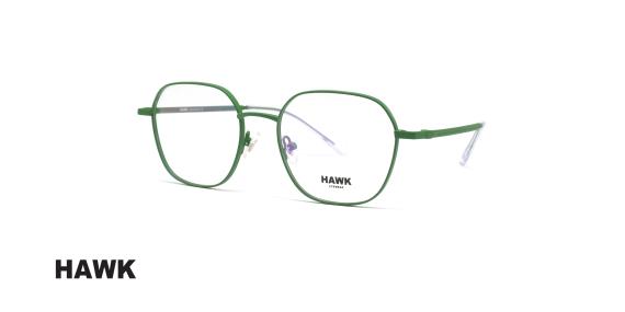 عینک طبی هاوک فریم فلزی مربعی رنگ سبز - عکس از زاویه سه رخ