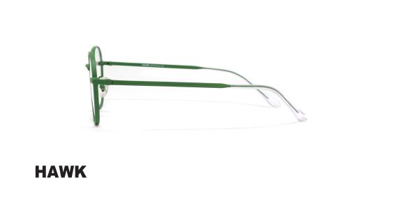 عینک طبی هاوک فریم فلزی مربعی رنگ سبز - عکس از زاویه کنار