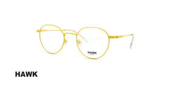 عینک طبی هاوک فریم فلزی  گرد و زرد رنگ - عکس از زاویه سه رخ