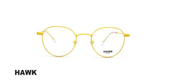 عینک طبی هاوک فریم فلزی گرد و زرد رنگ - عکس از زاویه روبرو