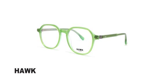 عینک طبی هاوک فریم کائوچویی مربعی به رنگ سبز شیشه ای - عکس از زاویه سه رخ