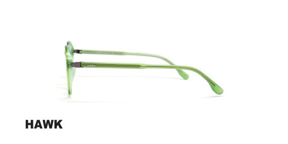 عینک طبی هاوک فریم کائوچویی مربعی به رنگ سبز شیشه ای - عکس از زاویه کنار