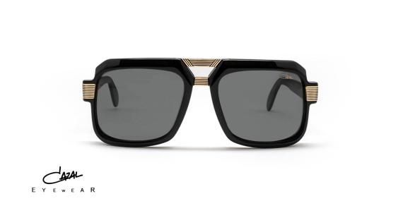 عینک آفتابی کازال فریم مربعی بزرگ کائوچویی فلزی مشکی طلایی - عکس از زاویه روبرو