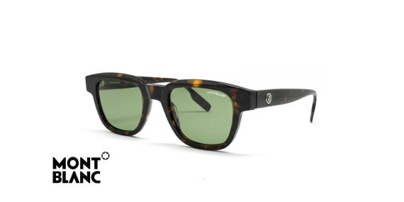 عینک آفتابی مربعی مون بلان با بدنه قهوه‌ای هاوانا و عدسی سبز -زاویه سه‌رخ