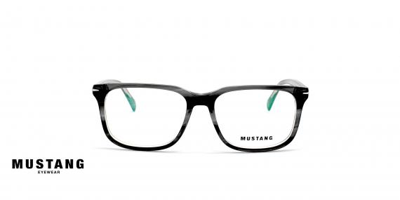 عینک طبی کائوچویی مربعی موستانگ - فریم طوسی با ترکیب مشکی - عکس از زاویه رو به رو