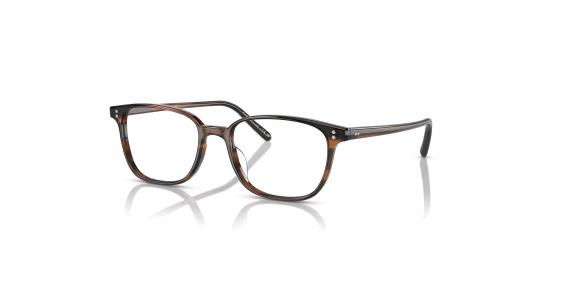 عینک طبی الیور پیپلز فریم کائوچویی مربعی قهوه ای تیره و روشن - عکس از زاویه سه رخ 