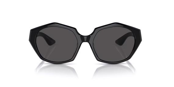 عینک آفتابی الیور پیپلز فریم کائوچویی عدسی بیضی و حدقه چند ضلعی مشکی براق به همراه عدسی دودی - عکس از زاویه روبرو
