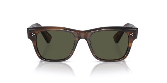 عینک آفتابی الیور پیپلز فریم کائوچویی قهوه ای شفاف و تیره به همراه عدسی سبز - عکس از زاویه روبرو