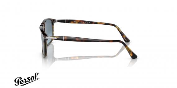 عینک آفتابی پرسول فریم استات مستطیلی قهوه ای هاوانا و عدسی آبی لاجوردی طیف دار - عکس از زاویه کنار