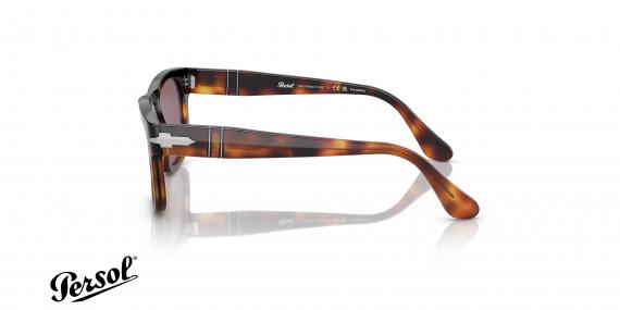 عینک آفتابی پرسول فریم استات قهوه ای هاوانا عدسی پلاریزه بنفش - عکس از زاویه کنار