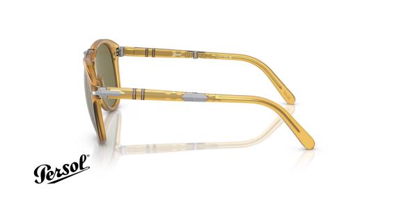 عینک آفتابی پرسول مدل استیو مک کوئین - Persol PO714SM Steve McQueen - با بدنه زرد و عدسی سبز - زاویه کنار