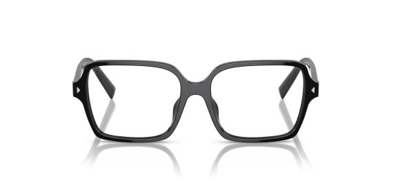 عینک طبی پرادا فریم کائوچویی مربعی باریک به رنگ مشکی براق - عکس از زاویه روبرو