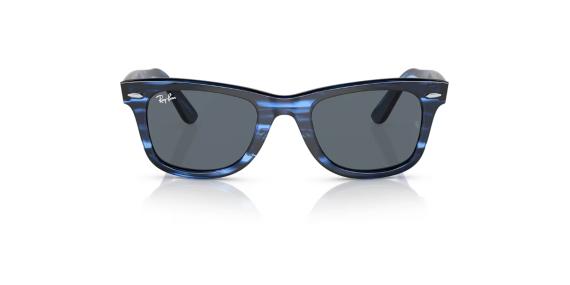 عینک آفتابی ویفرر ری بن فریم کائوچویی استات مربعی به رنگ آبی تیره و روشن براق به همراه عدسی آبی خاکستری - عکس از زاویه روبرو