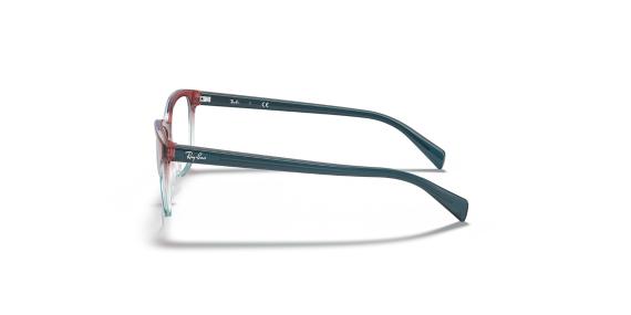 عینک طبی ری بن فریم پروانه جنس استات دو رنگ بالا شرابی شفاف پایین آبی - عکس از زاویه کنار
