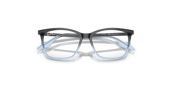 عینک طبی زنانه ری بن فریم کائوچویی استات گربه ای رنگ آبی تیره و آبی روشن شفاف - عکس از زاویه بسته