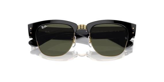عینک آفتابی مگا کلاب مستر ری بن فریم کائوچویی مشکی با جابینی فلزی طلایی ب همراه عدسی سبز - عکس از زاویه بسته عینک