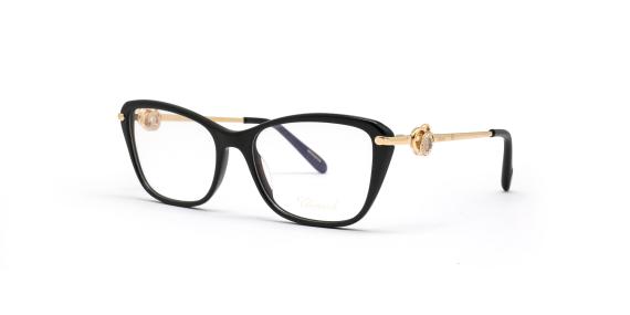 عینک طبی کائوچویی حدقه مشکی دسته طلایی Chopard - عکاسی وحدت - زاویه سه رخ