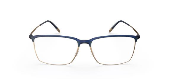 عینک طبی مستطیلی زیرگریف سیلوئت با حدقه آبی و بدنه تیتانیومی طلایی - زاویه روبرو