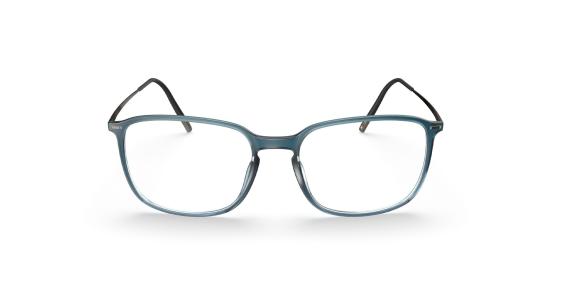 عینک طبی مربعی سیلوئت با حدقه آبی و دسته‌های تیتانیومی نقره‌ای - زاویه روبرو