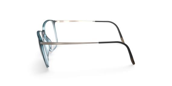 عینک طبی مربعی سیلوئت با حدقه آبی و دسته‌های تیتانیومی نقره‌ای - زاویه کنار