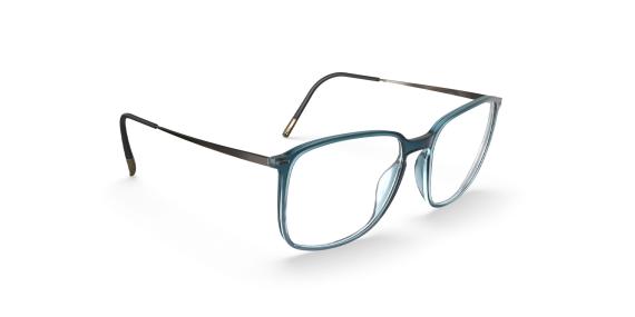 عینک طبی مربعی سیلوئت با حدقه آبی و دسته‌های تیتانیومی نقره‌ای 