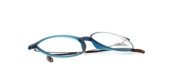 عینک طبی سیلوئت  SPX از بیرون قهوه ای و دور تا دور حدقه ها آبی به همراه دسته های تیتانیومی قهوه ای 