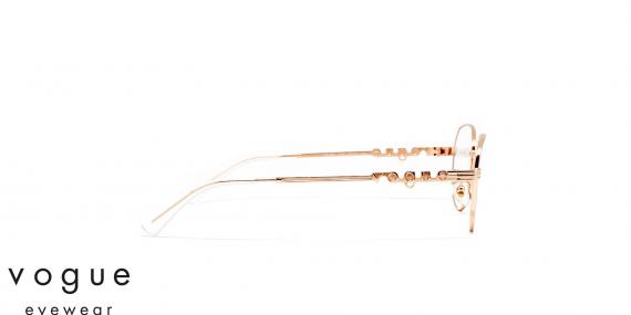 عینک طبی زنانه فلزی وگ فریم گرد رنگ رزگلد - عکاسی وحدت - عکس از زاویه کنار