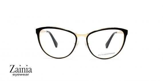 عینک طبی گربه ای مشکی طلایی زینیا - عکاسی وحدت - زاویه رو به رو