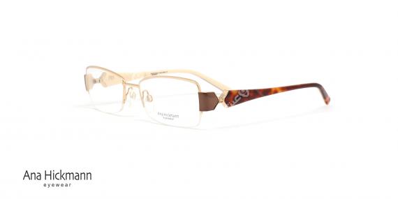 عینک طبی زیرگریف آناهیکمن - دسته دو رو - رنگ قهوه ای و رنگ شیری - عکاسی وحدت - زاویه سه رخ