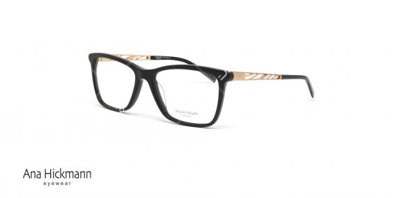 عینک طبی آنا هیکمن - بیضی شکل - رنگ ترکیبی مشکی طلایی - عکاسی وحدت - زاویه سه رخ