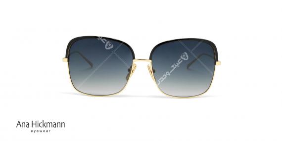 عینک آفتابی مربعی شکل آنا هیکمن - بدنه طلایی عدسی های آبی طیف دار - عکاسی وحدت زاویه رو به رو