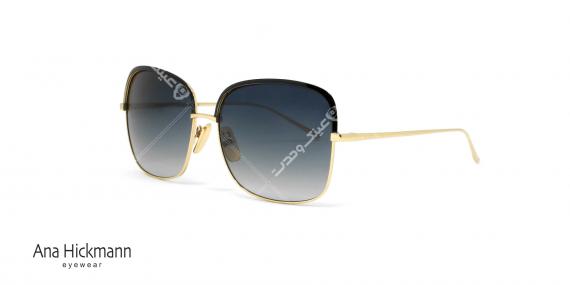 عینک آفتابی مربعی شکل آنا هیکمن - بدنه طلایی عدسی های آبی طیف دار - عکاسی وحدت زاویه سه رخ