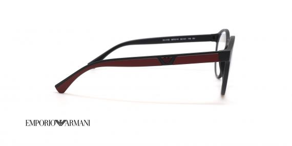 عینک طبی رویه دار امپریو  آرمانی - مدل گرد - رنگ مشکی زرشکی - عکس زاویه کنار عینک طبی
