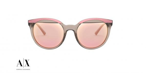 عینک آفتابی Armani Exchange - بدنه خاکستری شیشه ای - عدسی صورتی جیوه ای - زاویه روبرو