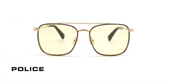 عینک شب پلیس سری لوییس همیلتون فریم فلزی طلایی حدقه مربعی عدسی قهوه ای روشن - عکس از زوایه روبرو