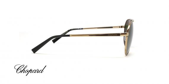 عینک آفتابی شوپارد فریم خلبانی طلایی عدسی سبز دسته چوب و کربن - عکس از زاویه کنار